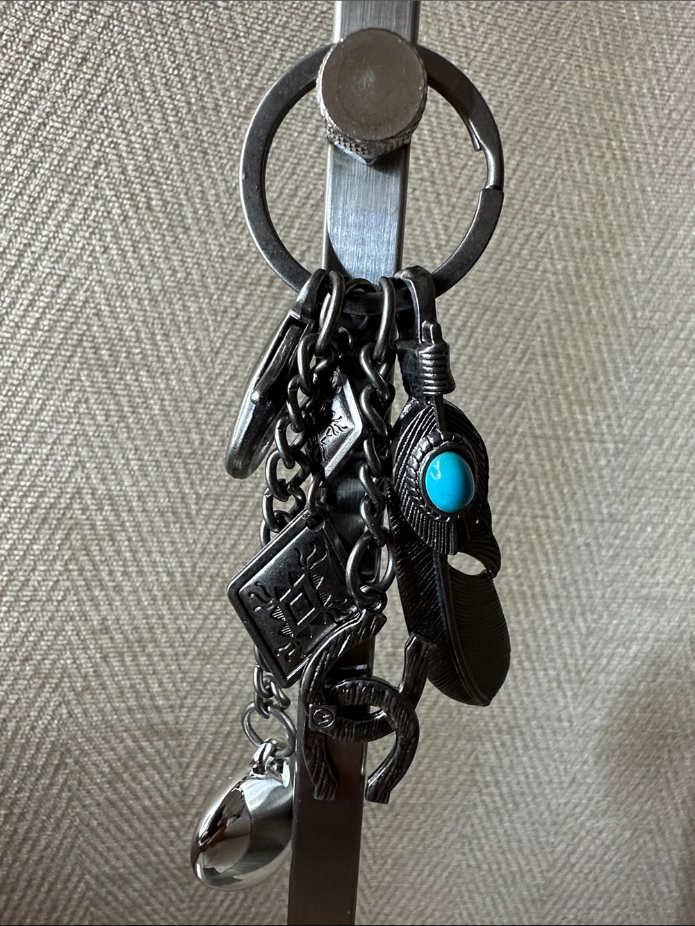 Bag Charm Metal Feather & Turquoise Charm Keychain